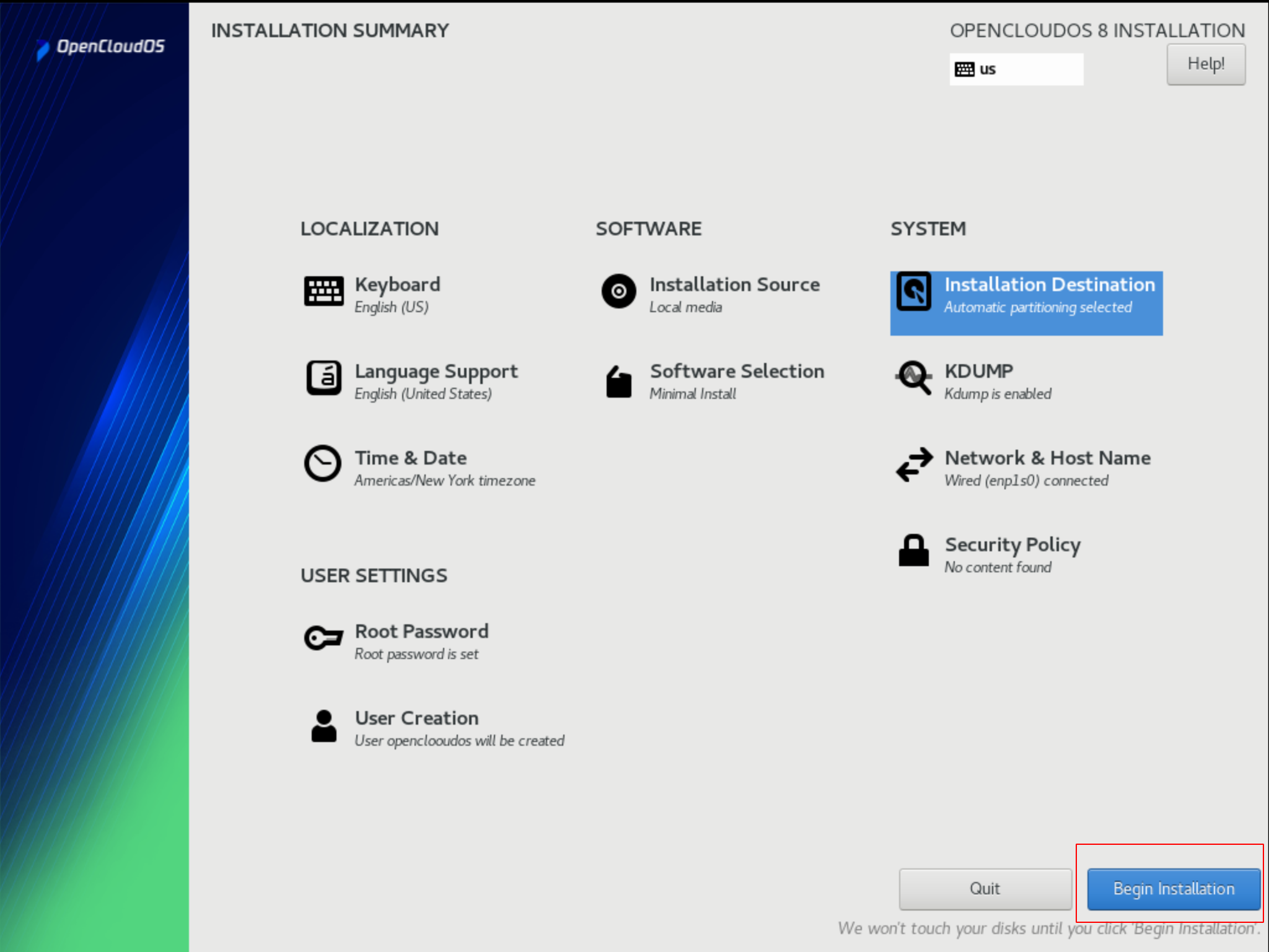 OpenCloudOS V8 user settings example picture