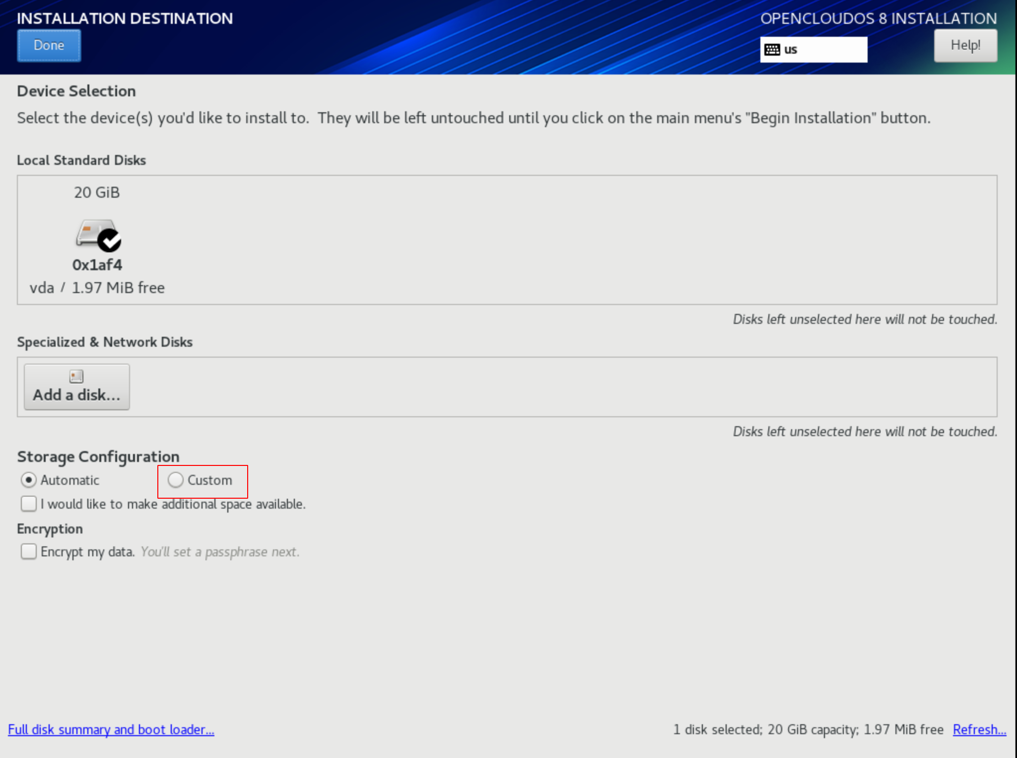 OpenCloudOS V8 seclect destination disk example picture