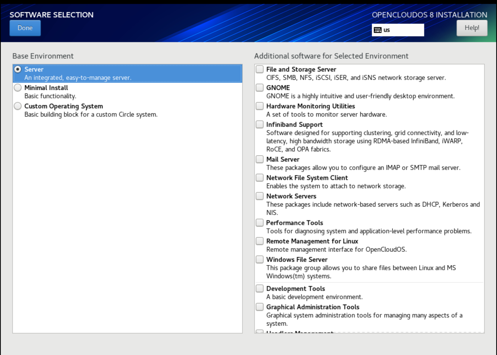 OpenCloudOS V8 software selection example picture