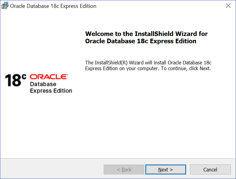 This is the welcome screen of the XE Installer.