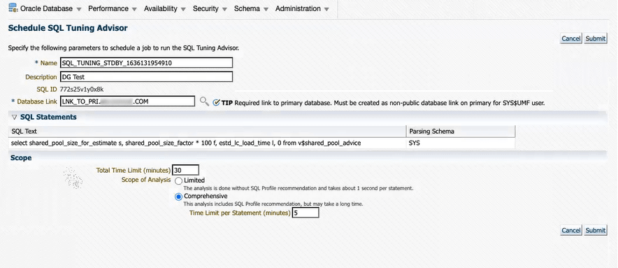 Description of sql_advisor_from_standbyem.png follows